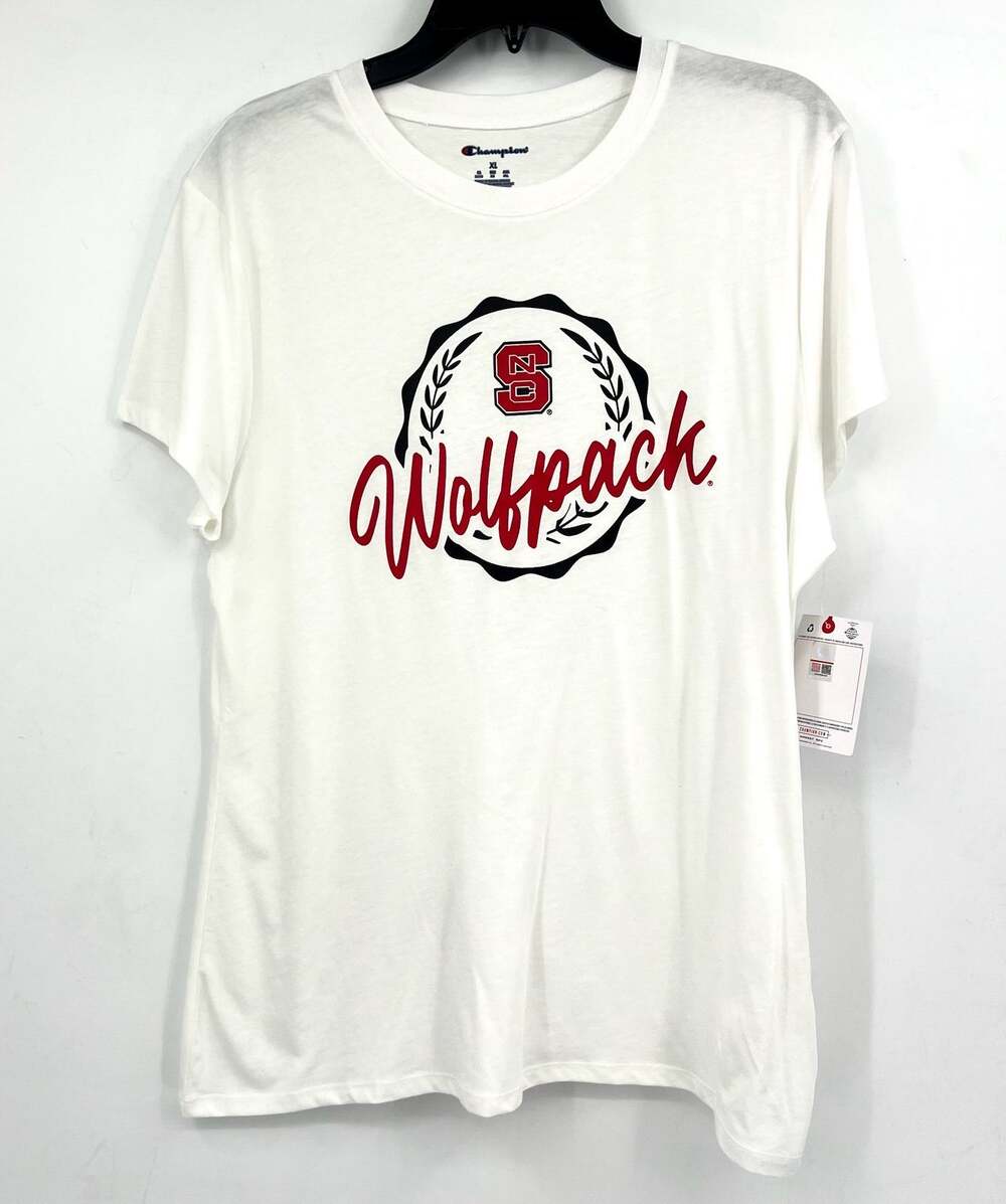 CHAMPION Womens N. Carolina State Wolfpack T-shirt XL White Red Short Sleeve NWT